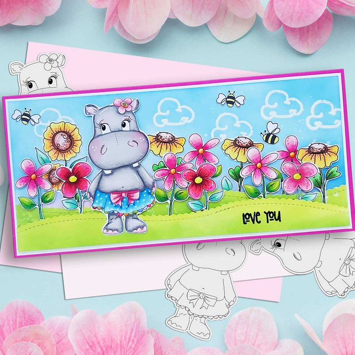 Hello cute Helga Hippo printable digital stamp - card making crafts scrapbooking sticker with SVG print and cut outline